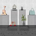 Colorful Modern Display Shelves With Decorative Items High Heels And Handbag