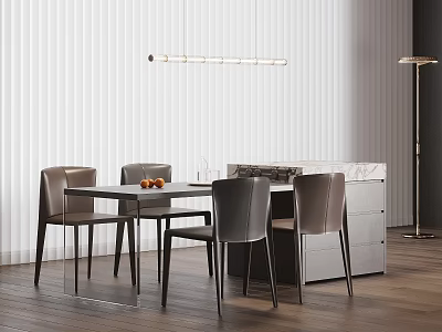 Modern Dining Room Interior With Stylish Island Counter And Comfortable Chairs 3d model