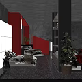 Carnation Exhibition Space With Red Pillars Gray Walls And Display Beds