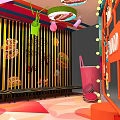Instant Noodles Cup In Colorful Food Shop With Logo Hamburger And Drink