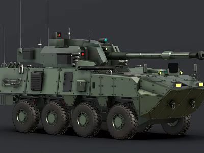 Advanced Military Weapon Six Wheeled Armored Vehicle With Green Body Cannon Antenna And Armor 3d model