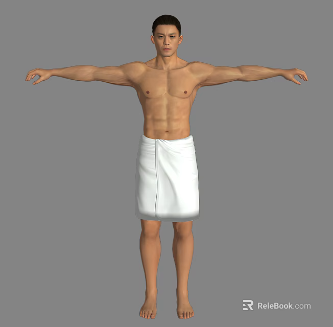 Shirtless Muscular Man With Toned Physique Wearing White Towel Arms Outstretched 3d model