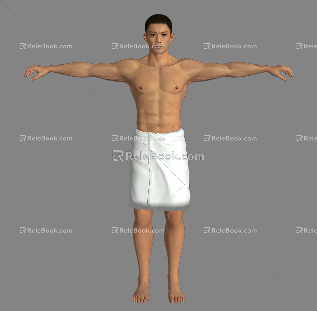 Young man man man boy youth bath towel handsome pants gangster short hair 3d model