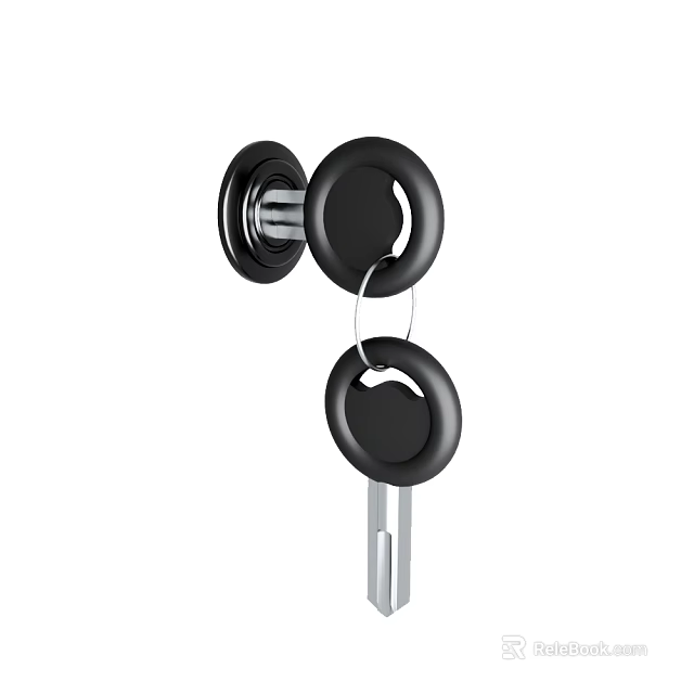 Black Door Lock With Key Inserted And Shiny Metal Components 3d model 
