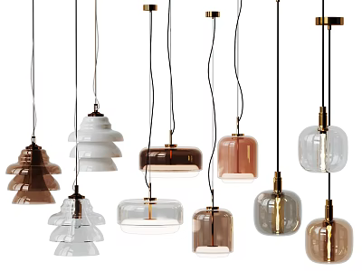Stylish Modern Pendant Lights With Various Designs Neutral Pastel Colors Rounded And Layered Shapes 3d model