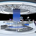 Cultural Center Interior Design With Circular Exhibition Platform Blue Pillar Display Shelves And Exhibits