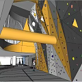 Sports Equipment Indoor Climbing Wall With Colorful Holds And People Climbing