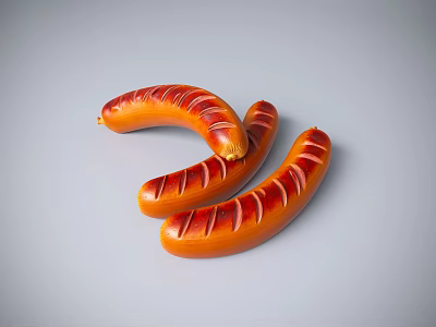Perfectly Grilled Golden Brown Sausages With Crispy Diagonal Cuts On Grey Background 3d model