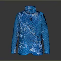Blue Traditional Chinese Style Jacket with Floral Patterns Stand Up Collar And Frog Buttons