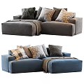 Gray and Blue Sectional Sofa with Patterned Pillows and Throw Blanket 3d model