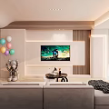 Modern Warm Minimalist Living Room With Soft Ambient Lighting Stylish TV Wall And Cozy Sofa