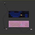 Stylish Wired Computer Keyboards With Blue And Pink Designs For Desktop Use