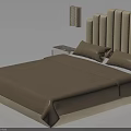 Modern Upholstered Bed Furniture with Vertical Tufted Headboard Wooden Nightstands and Table Lamps