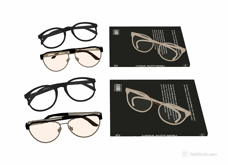 Stylish Eyeglasses With Different Frame Styles And Product Illustration Cards 3d model 