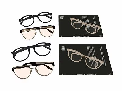 Stylish Eyeglasses With Different Frame Styles And Product Illustration Cards 3d model