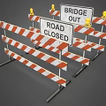 Orange And White Traffic Barriers With Road Closed And Bridge Out Signs