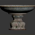 Ceramic Pedestal Bowl With Traditional Blue And Colorful Floral Patterns For Home Use