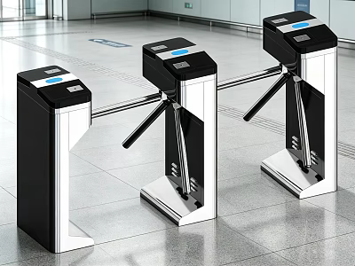 Modern Public Facility Tripod Turnstiles With Digital Displays For Secure Access 3d model