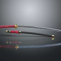 Traditional Samurai Sword With Red Handle Gold Decorations And Black Scabbard