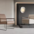 Modern Leisure Chairs With Brown Beige Fabric And Metal Frame In Interior Setting