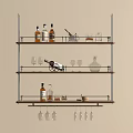 Three Tier Wine Rack With Wine Bottles Glasses Decanter And Hanging Glasses