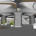 Modern Mall Shop Interior With Curved Ceiling Design Shoppers Walking Bright Open Space