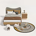 Kids Bed With Pink Headboard Plush Toys Round Rug Animal Patterns Nightstand And Lamp