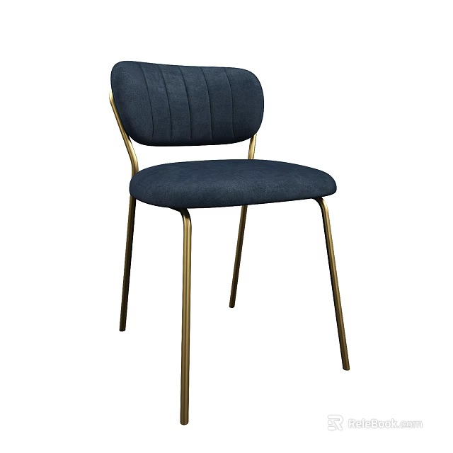 Modern Navy Blue Accent Chair With Tufted Backrest And Gold Metal Legs 3d model 