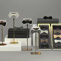 Stylish Bow Ties Display With Stands Stacked Cases And Modern Setup 3d model