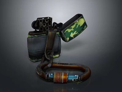 Durable Camouflage Utility Bag With Leather Strap And Metal Components 3d model