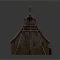 Traditional Wooden House With Red Roof Chimney Windows And Wooden Crane