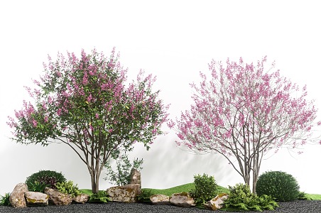 Modern plant floral border crape myrtle peach tree cherry tree green plant combination stone 3d model