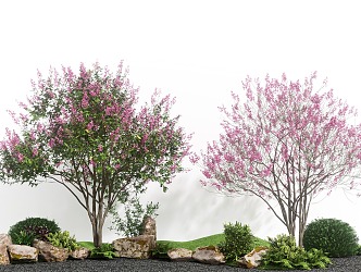 Modern plant floral border crape myrtle peach tree cherry tree green plant combination stone 3d model