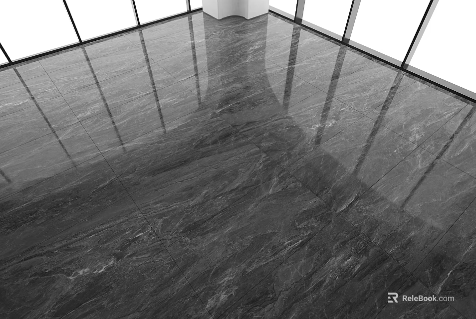 Glossy Marble Texture Floor Tiles In Modern Space With Natural Light 3d model 