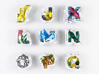 Colorful Letter Shaped Inflatable Models With Various Fruit And Flower Patterns 3d model