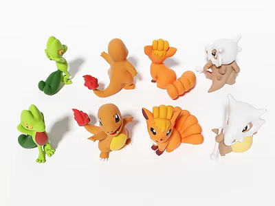 Cute Decorative Ornament Figurine Set with Green Orange Yellow White Small Figures for Desktop Decoration 3d model