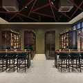 Modern Café Interior Design With Green Chairs Wooden Walls And Round Tables