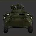 Green Military Wheeled Armored Tank With Turret And Weapon On Dark Background