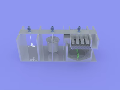 Industrial Equipment 3D Model Showing Internal Structure with Cylindrical Container Pipes and Green Component 3d model