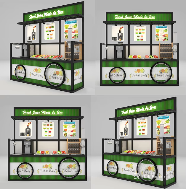 Mobile Food Cart For Fresh Juice Making With Fruit Display And Juicer 3d model 