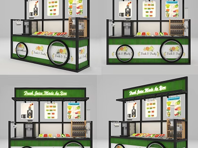 Mobile Food Cart For Fresh Juice Making With Fruit Display And Juicer 3d model
