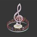 White Treble Clef Decorative Ornament With Surrounding Music Notes On Circular Base