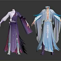 Woman In Elegant Traditional Purple And Blue Flowing Robes With Ornaments