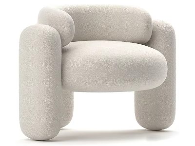 Modern Light Beige Single Sofa With Rounded Arms And Thick Soft Fabric Cushion 3d model