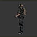 Tactical Character 3D Model With Military Gear Helmet Vest And Knee Pads