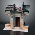 Traditional Ancient Chinese Architecture Gatehouse with Tile Roof Intricate Carvings and Stone Base