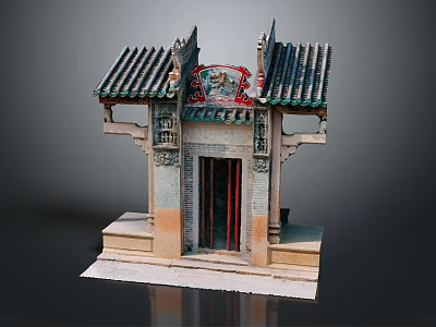 Traditional Ancient Chinese Architecture Gatehouse with Tile Roof Intricate Carvings and Stone Base 3d model