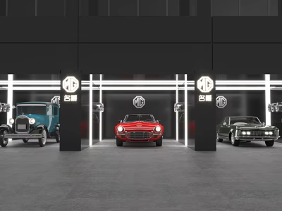 4S Store Modern Showroom With Blue Red Black Classic Cars On 3d model