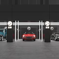 4S Store Modern Showroom With Blue Red Black Classic Cars On