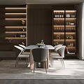 Modern Dining Table Set With Marble Top White Curved Back Chairs And Metal Legs